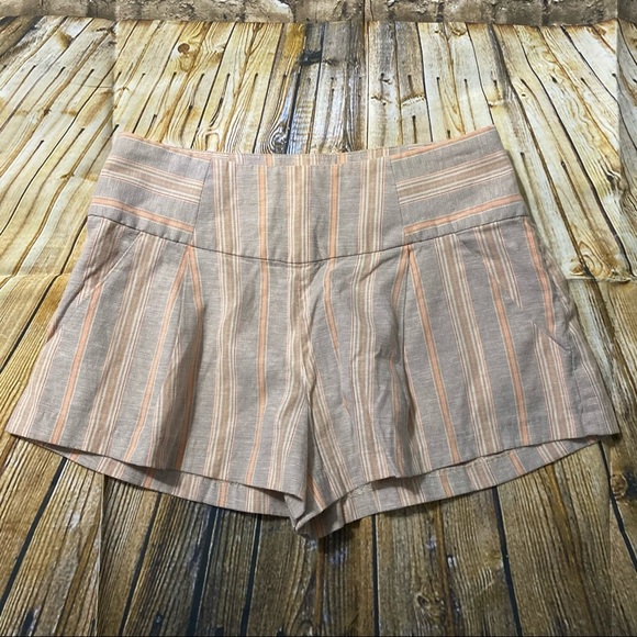 Free People Orange Striped Linen Blend Austin Shorts Pockets - Picture 2 of 7